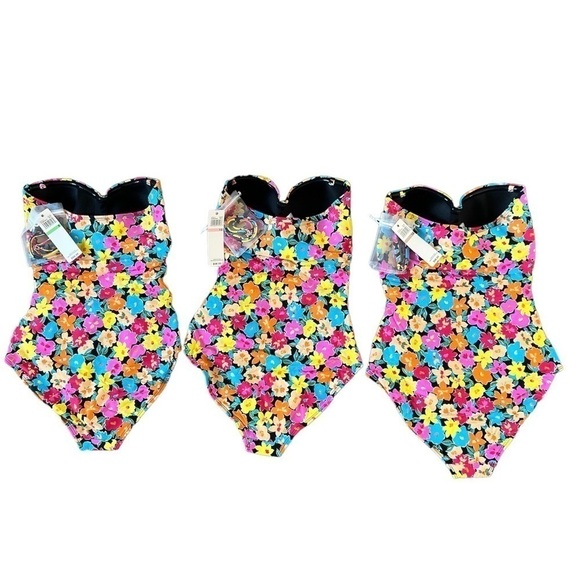 🆕 Pink & Yellow Floral Strapless / Halter One-Piece - Picture 4 of 7